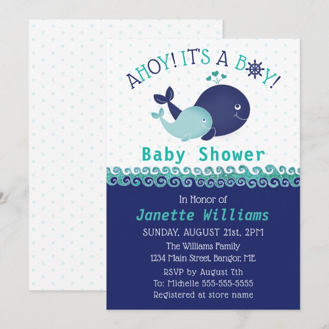 Nautical Whale Ahoy! It's A Boy Baby Shower Invitation (Front/Back)