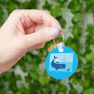 Nautical Whale and Sailboat Ocean Blue Sea Keychain