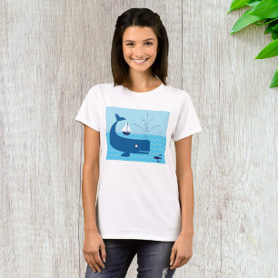 Nautical Whale and Sailboat Ocean Blue Sea T-Shirt