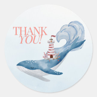 Nautical Whale Baby Shower Favour Thank You Sticke Classic Round Sticker