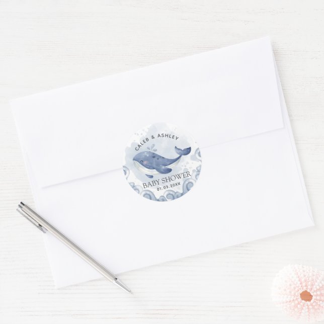 Nautical Whale Baby Shower Sticker Label (Envelope)