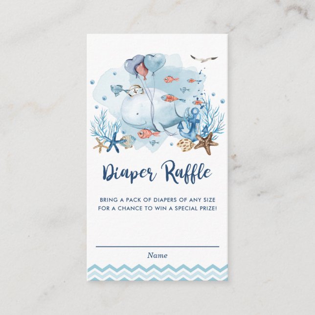Nautical Whale Blue Baby Shower Diaper Raffle Enclosure Card (Front)