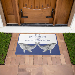 Nautical Whale  Grey  Blue and White Doormat