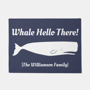 Nautical Whale Hello There Navy - Personalized Doormat