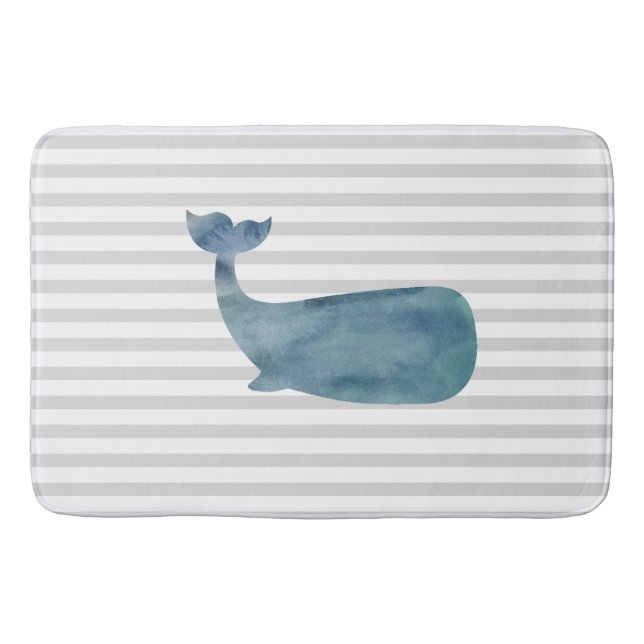 Nautical Whale Painting Stripe Bath Mat (Front)
