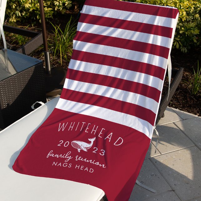 Nautical Whale Red & White Monogram Beach Towel (Creator Uploaded)