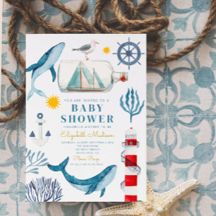 Nautical Whale Sailboat Baby Shower Invitation