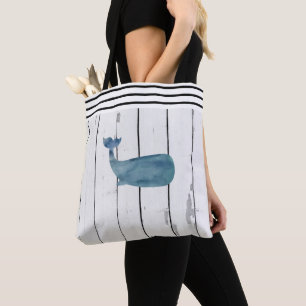 Nautical Whale Shiplap Beach Tote Bag