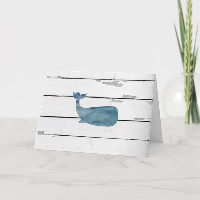 Nautical Whale Silhouette Shiplap Rustic Card (Front)