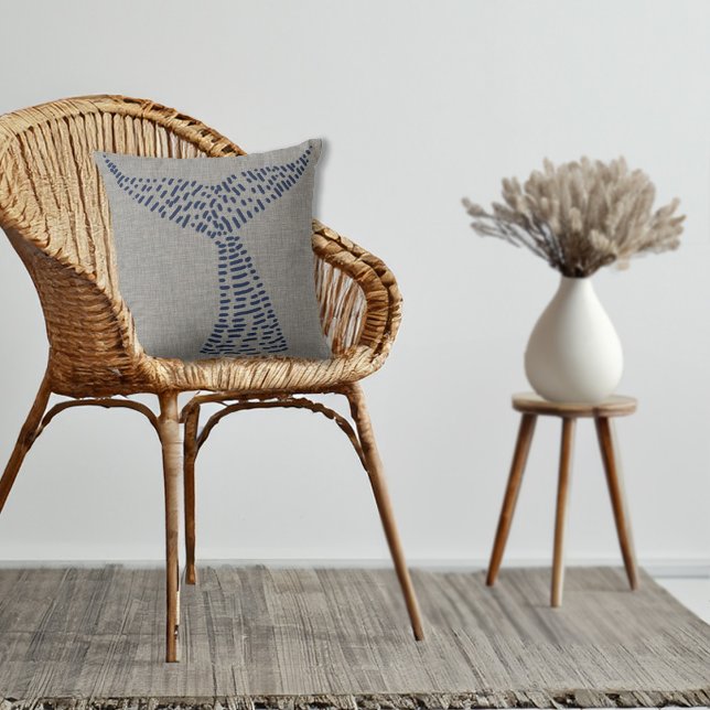 Nautical Whale Tail Line Art Throw Pillow (Nautical Whale Tail Line Art Throw Pillow)