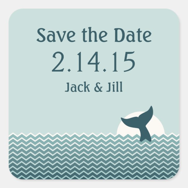 Nautical Whale Tail Save the Date Square Sticker (Front)