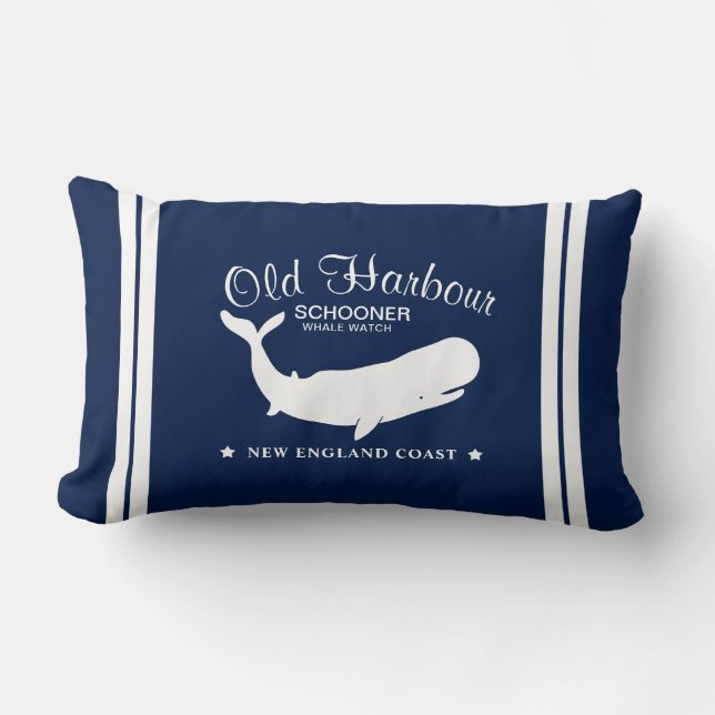 Nautical Whale Watching Label Lumbar Pillow (Front)