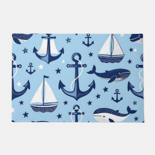Nautical Whales Anchors Sailboats Pattern Doormat