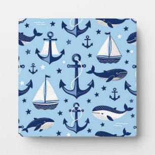 Nautical Whales Anchors Sailboats Pattern Plaque