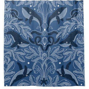 Nautical whales, damask texture pattern.