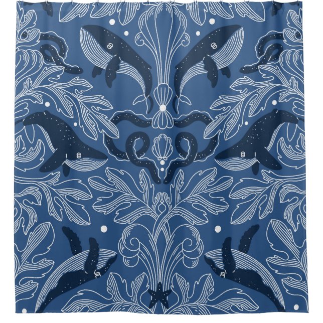 Nautical whales, damask texture pattern. (Front)