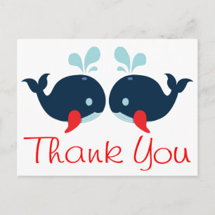 Nautical Whales Thank You Navy, Red Wedding Party Postcard