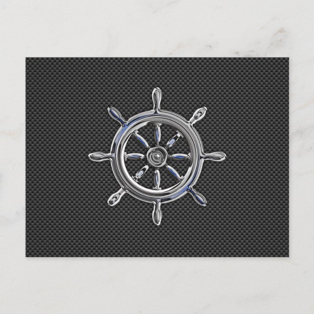 Nautical Wheel on Carbon Fiber Decor Postcard (Front)