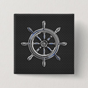 Nautical Wheel on Carbon Fibre Decor 2 Inch Square Button