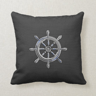 Nautical Wheel on Carbon Fibre Decor Throw Pillow