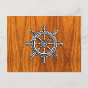 Nautical Wheel on Teak Veneer Postcard
