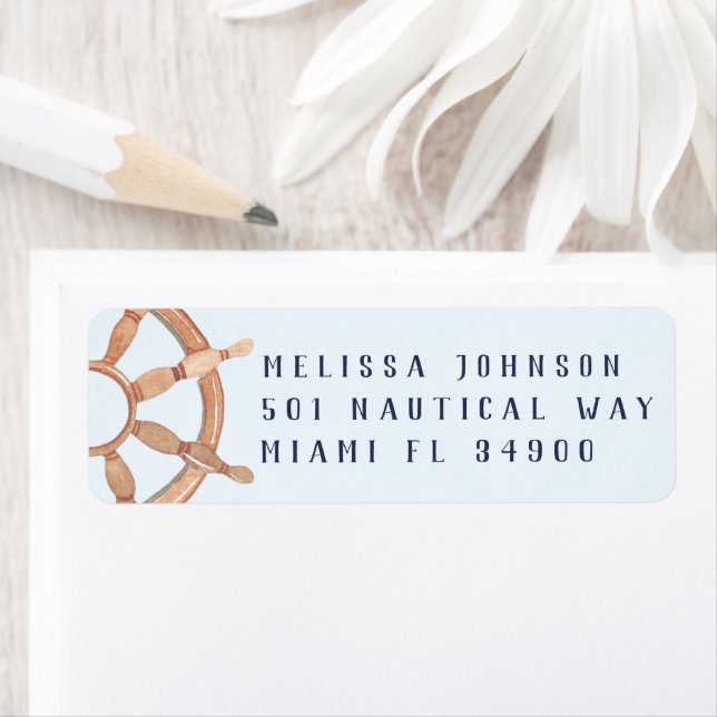 Nautical Wheel Personalized Teal Return Address (Insitu)