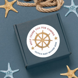 Nautical Wheel Thank you Baby shower Classic Round Sticker