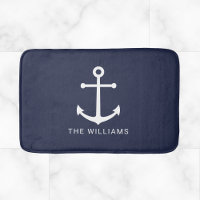 Nautical White Anchor and Custom Name on Navy Blue