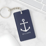 Nautical White Anchor and Custom Name on Navy Blue Keychain<br><div class="desc">Modern Minimalist Nautical Acrylic Keychain featuring white anchor with personalized name in white modern sans serif font style on navy blue background.

Perfect as gift for dad,  groomsmen,  family reunion gift and more.</div>