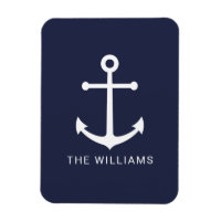 Nautical White Anchor and Custom Name on Navy Blue