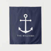 Nautical White Anchor and Custom Name on Navy Blue