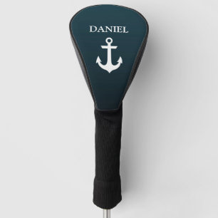 Nautical White Anchor Blue Ombre Personalized Name Golf Head Cover