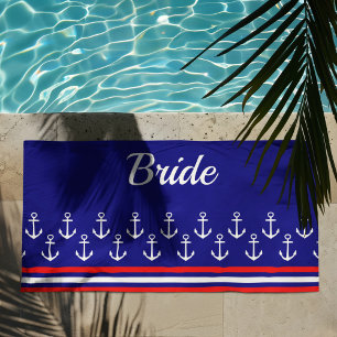 Nautical White Anchor Bride Beach Towel