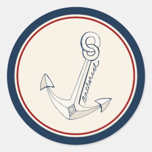 Nautical White Anchor Classic Round Sticker