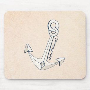 Nautical White Anchor Mouse Pad