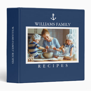 Nautical White Anchor on Blue Family Photo Recipe Binder