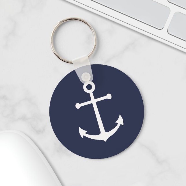 Nautical White Anchor on Navy Blue Keychain (Creator Uploaded)
