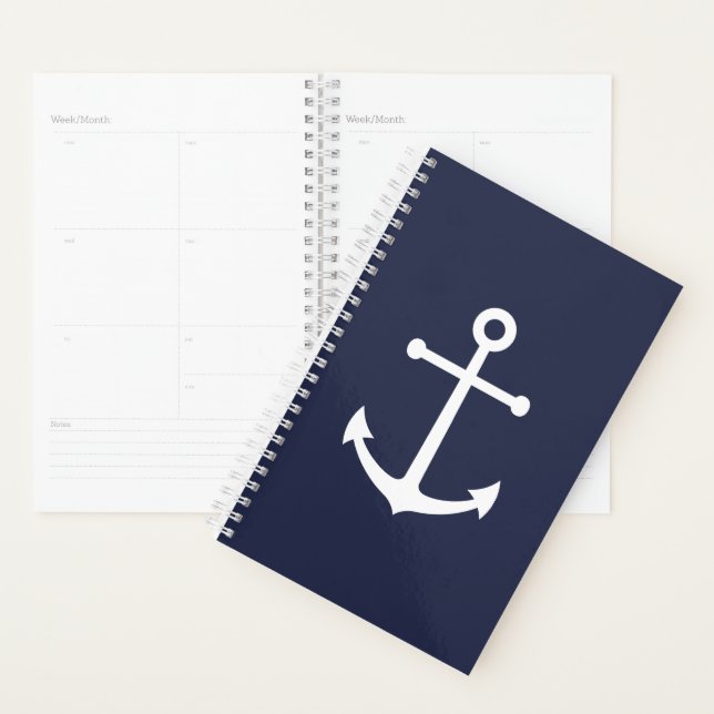 Nautical White Anchor on Navy Blue Planner (Display)
