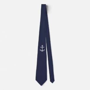Nautical White Anchor on Navy Blue Tie