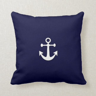 Nautical White Anchor on Navy Throw Pillow