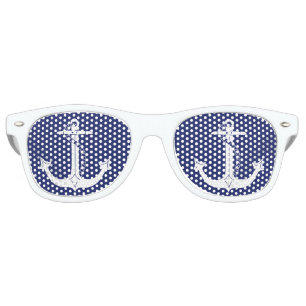 Nautical White Anchor Retro Sunglasses