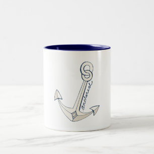 Nautical White Anchor Two-Tone Coffee Mug