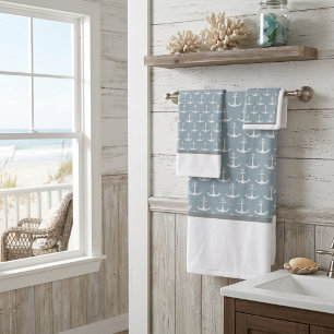 Nautical White Anchors Bath Towel Set