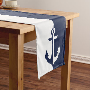 Nautical White and Blue Anchor {pick your color} Short Table Runner