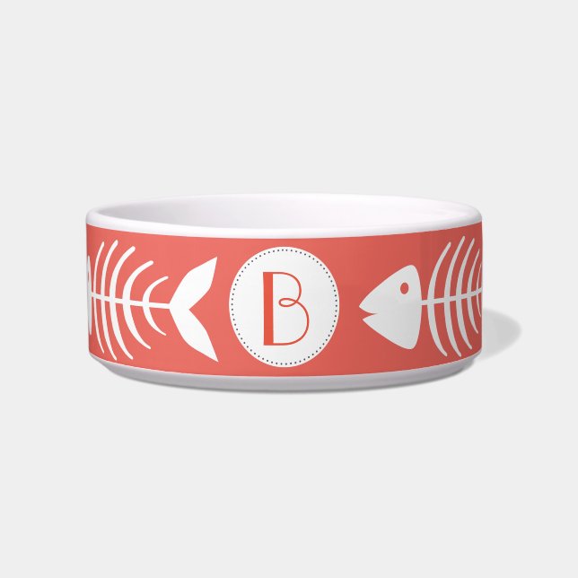 Nautical White Fish Bones in Coral Pink Bowl (Front)