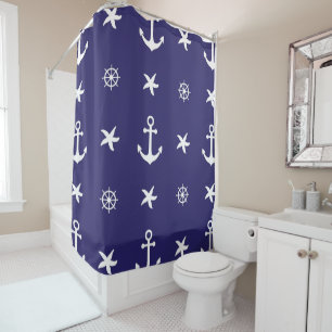 Nautical White Marine Elements on Navy Blue   