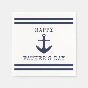 Nautical White Navy Blue Anchor Happy Fathers Day Napkin