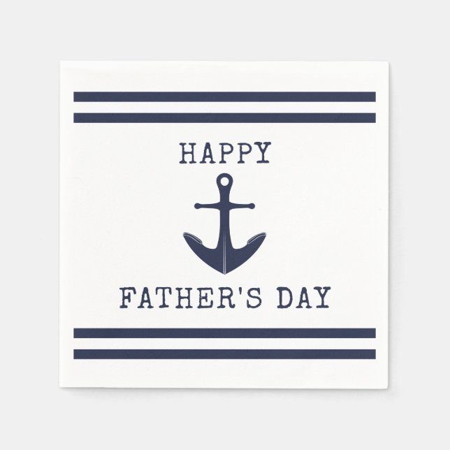 Nautical White Navy Blue Anchor Happy Fathers Day Napkin (Front)