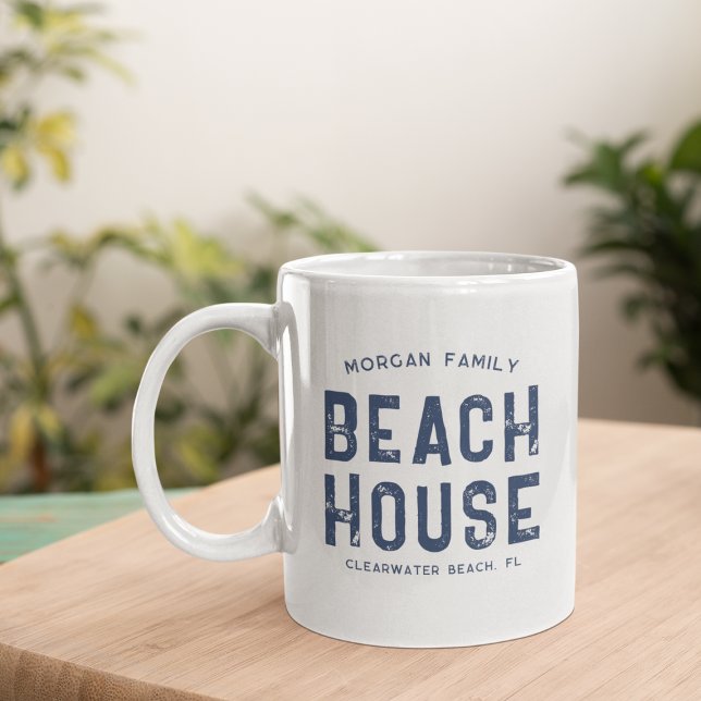 Nautical White Navy Blue Family Name Beach House Coffee Mug (Creator Uploaded)