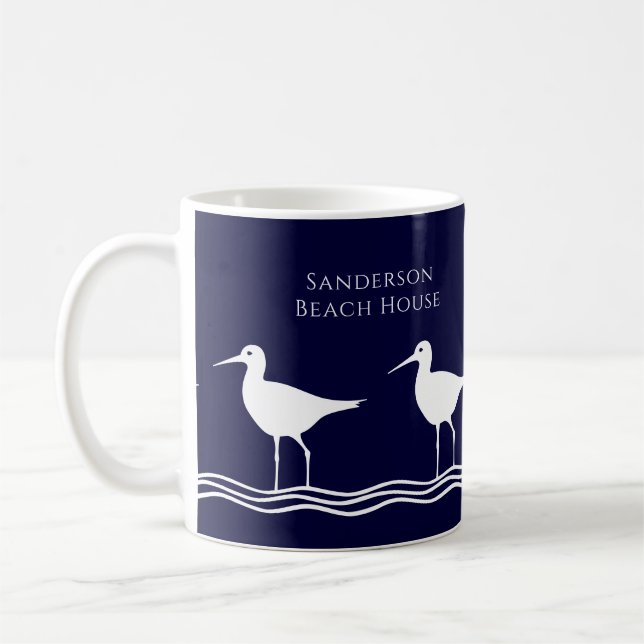Nautical White Navy Blue Sandpipers beach house  C Coffee Mug (Left)
